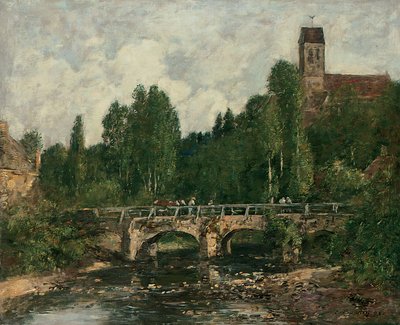 Saint-Cenery, kirken og broen, 1892 av Eugene Louis Boudin