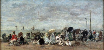 Scene på stranden i Trouville av Eugene Louis Boudin