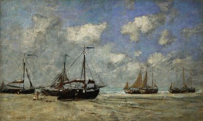 Scheveningen, Boat Run på grunn på kysten; Scheveningen, Skip strandet på Greve, 1875 av Eugene Louis Boudin