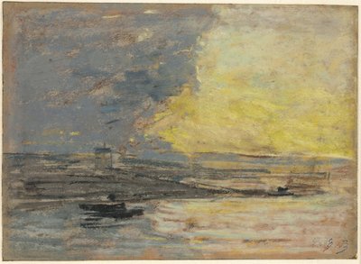 Seaside, Port of Honfleur, ca. 1860 (pastell på blått vevd papir) av Eugene Louis Boudin