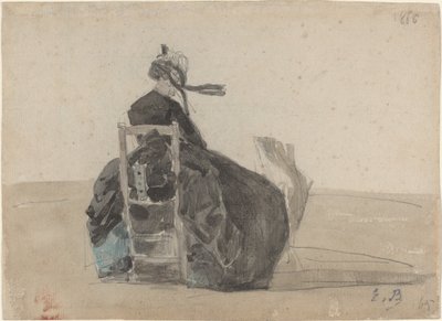 Sittende dame i svart, Trouville, 1865. av Eugene Louis Boudin