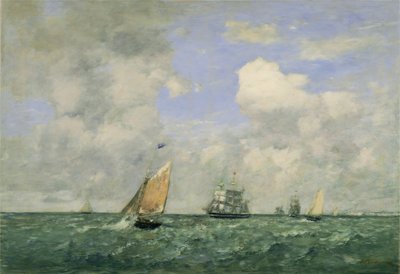 Skip og seilbåter forlater Le Havre, 1887. av Eugene Louis Boudin