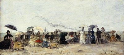 Trouville, strandscene; Trouville strandscene, 1879 av Eugene Louis Boudin