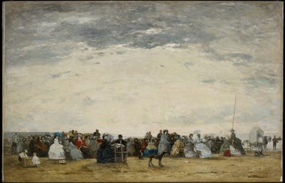 Ferierende på stranden i Trouville av Eugene Louis Boudin