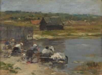 Vaskedamer ved kanten av dammen, 188085. av Eugene Louis Boudin