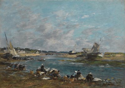 Vaskekvinner på bredden av elven Touques; Vaskekvinner på en av armene til La Touques, 1866 av Eugene Louis Boudin