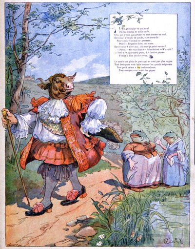 Frosken som ønsket å bli like stor som oksen, ca. 1900 (gravering) av Eugene Louis Gillot
