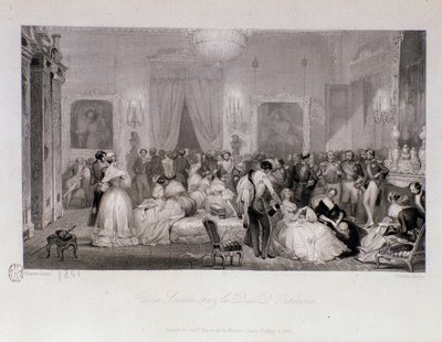 En sosial kveld med hertugen av Orleans (Ferdinand-Philippe eller Ferdinand Philippe d'Orleans) (1810-1842) i Paris. Gravering av Eugene Louis Lami (1800-1890) 1841 Privat samling av Eugene Louis Lami