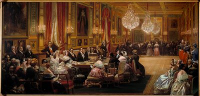 Aubert dirigerer sangerne i Opera comique foran Louis Philippe I (1773-1850), kongefamilien, dronning Victoria og prins Albert. Maleri av Eugene Louis Lami (1800-1890) 1844 Søn. 0,83x1,72 m av Eugene Louis Lami