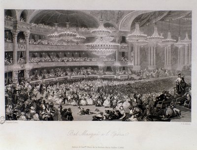 Ballmaske organisert på Opera de Paris. Gravering av Eugene Louis Lami (1800-1890) 1843 Privat samling av Eugene Louis Lami