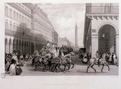 Cortege av en ambassadør på Place de la Bourse ved ankomst til Paris. Gravering av Eugene Louis Lami (1800-1890) 1843 Privat samling av Eugene Louis Lami