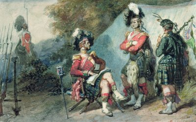 Offiserer for 79th Highlanders ved Chobham Camp i 1853 av Eugene Louis Lami