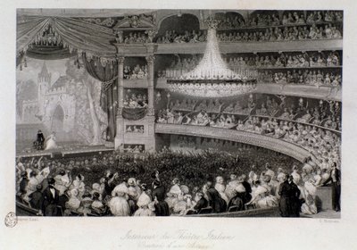 Ovasjon av en skuespiller under en forestilling på Theatre des Italians i Paris. Gravering av Eugene Louis Lami (1800-1890) 1843 Privat samling av Eugene Louis Lami