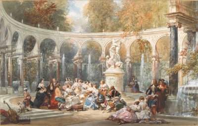 Samfunnet ved Bosquet de la Colonnade i Versailles hage. av Eugene Louis Lami