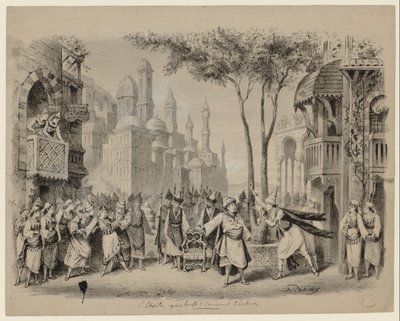 Opera Létoile av Emmanuel Chabrier i Théâtre des Bouffes-Parisiens, 1877 av Eugene Louis Lami