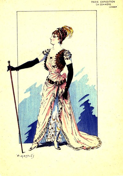 Kostyme til stykket "The Gossip". 1889 (gravering) av Eugene Mesples