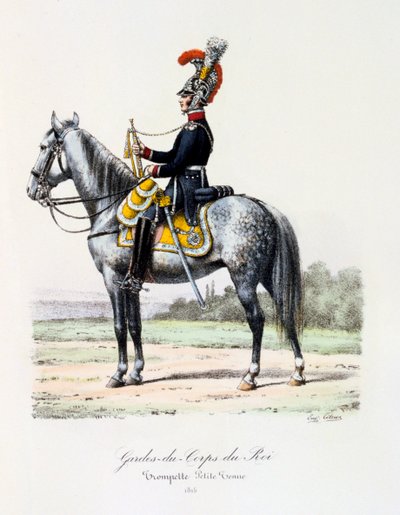 Gardes-du-Corps de Roi, trompetist kle av seg, 1815 av Eugene Titeux