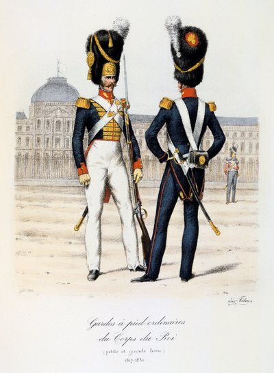 Ordinære fotvakter av Kongens Korps, liten og hel kjole, 1817-30 av Eugene Titeux