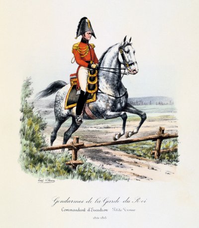 Gendarmer fra Kongens Garde, skvadronsjef, kle av seg, 1814-15 av Eugene Titeux