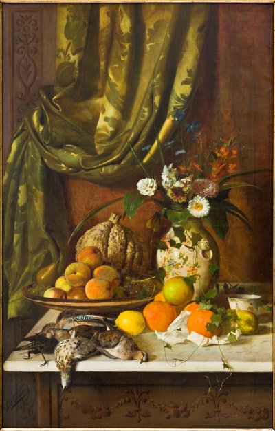 Blomster, frukt og vilt (olje på lerret) av Eugenio De Giacomi