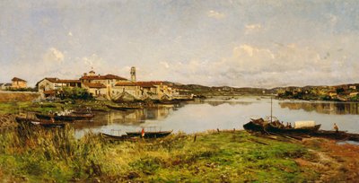 Utsikt over Sesto Circalende, ca. 1885 (olje på lerret) av Eugenio Gignous
