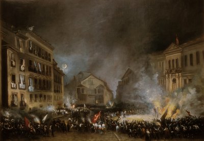 Episode av revolusjonen i 1854 i Puerta del Sol i Madrid. Maleri av Eugenio LUCAS VELAZQUEZ av Eugenio Lucas Velázquez