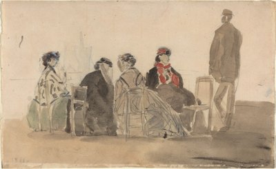 Fire damer sitter i Trouville av Eugène Boudin