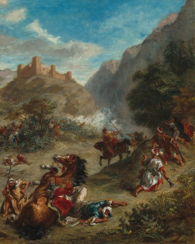 Arabere i trefning i fjellene, 1863. av Eugène Delacroix