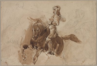 Panserfigur på hesteryggen (recto) av Eugène Delacroix