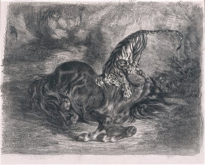 Villhest truffet av en tiger av Ferdinand Victor Eugene Delacroix