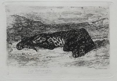 Hukende tiger i ørkenen av Eugène Delacroix