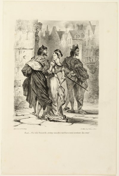 Faust prøver å forføre Marguerite, fra Faust av Eugène Delacroix