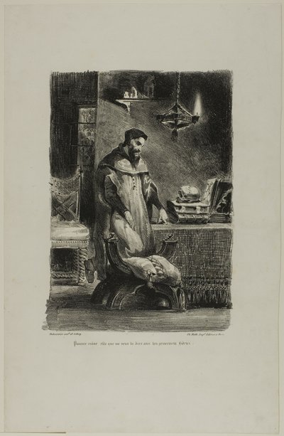 Faust in His Study, fra Faust av Eugène Delacroix