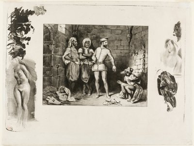 Fronte-boeuf og jøden, fra Ivanhoe av Eugène Delacroix