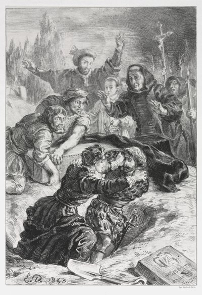 Hamlet: Hamlet og Laertes i graven til Ophelia av Eugène Delacroix