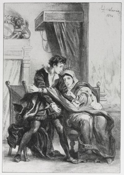 Hamlet: Hamlet og dronningen av Eugène Delacroix