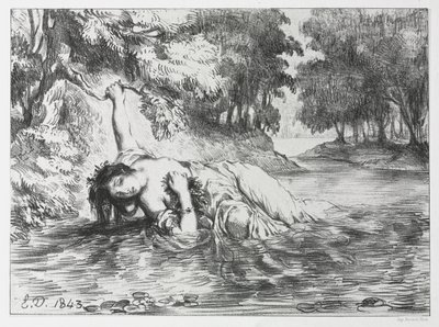 Hamlet: Ophelias død, 1843. av Eugène Delacroix