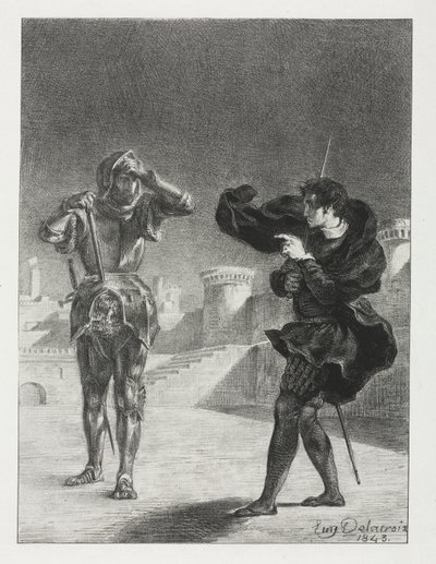 Hamlet: Fantomet på terrassen av Eugène Delacroix
