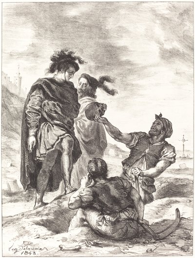 Hamlet og Horatio før gravegraverne (akt V, scene I) av Eugène Delacroix