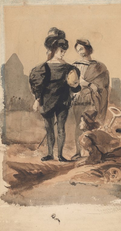 Hamlet og Horatio i kirkegården, 1827-28. av Eugène Delacroix