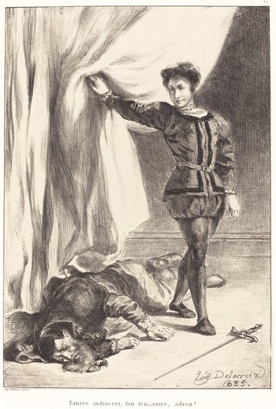 Hamlet and the Body of Polonius (Act III, Scene IV) av Eugène Delacroix