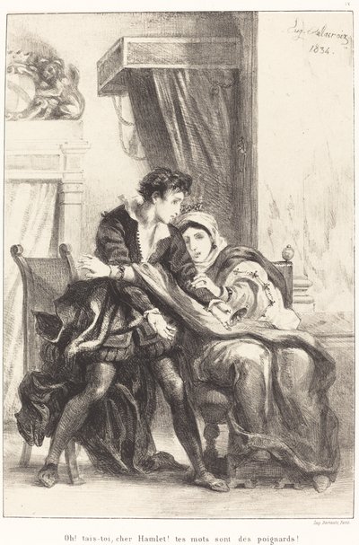 Hamlet og dronningen (Act III, Scene IV) av Eugène Delacroix