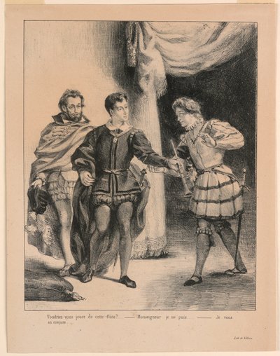 Illustrasjon for Hamlet: Hamlet og Guildenstern (III,2) av Eugène Delacroix