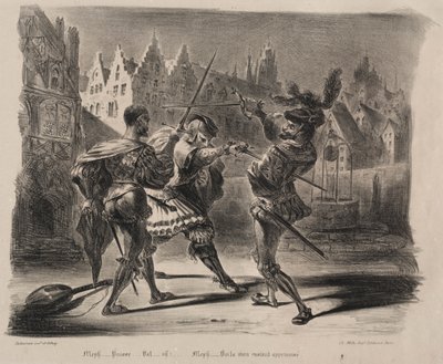 Illustrasjoner for Faust: Duell av Faust og Valentin av Eugène Delacroix