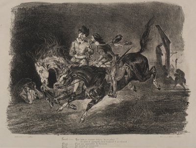 Illustrasjoner for Faust: Faust og Méphistophélés ridning på sabbaten av Eugène Delacroix