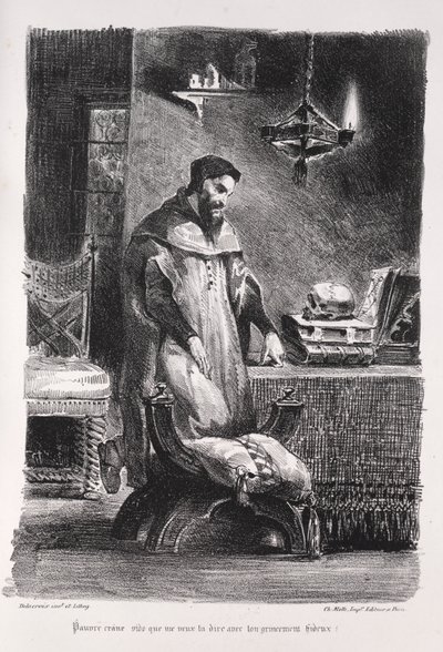 Illustrasjoner for Faust: Faust i garderoben hans av Eugène Delacroix