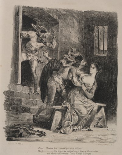 Illustrasjoner for Faust: Faust i fengselet til Marguerite av Eugène Delacroix