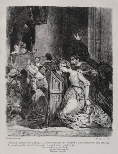 Illustrasjoner for Faust: Marguerite i kirken av Eugène Delacroix