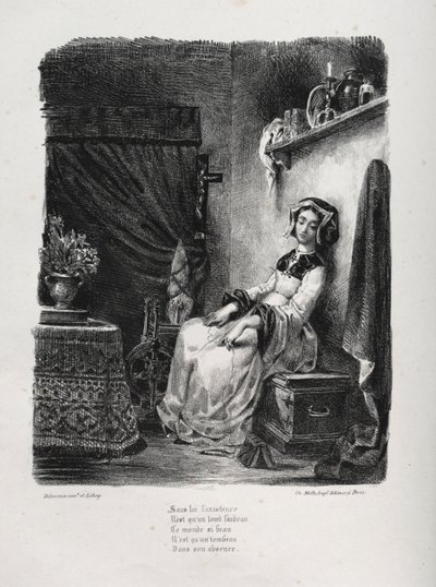 Illustrasjoner for Faust: Marguerite med hjulet av Eugène Delacroix
