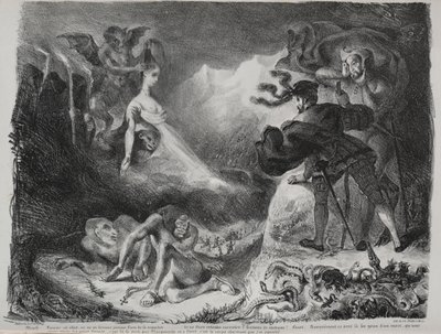 Illustrasjoner for Faust: Marguerites skygge vises for Faust av Eugène Delacroix